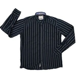 Range Rover RARE Vtg Navy Blue Striped Long Sleeve Button Up Shirt Mens Large